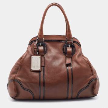 Pre Owned Dolce & Gabbana Brown/Black Leather Miss Romantique Satchel