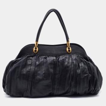 Pre Owned Dolce & Gabbana Black Pleated Leather Satchel