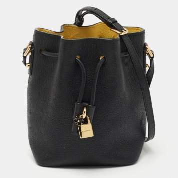Pre Owned Dolce & Gabbana Black Leather Small Claudia Drawstring Bucket Bag