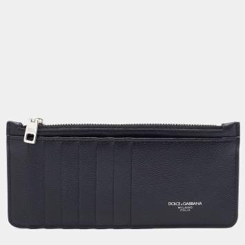 Pre Owned Dolce & Gabbana Black Leather Zipped Card Holder
