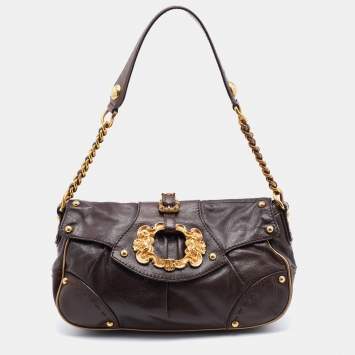 Pre Owned Dolce & Gabbana Dark Brown Leather Vintage Shoulder Bag