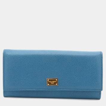 مملوكة مسبقًا Dolce & Gabbana Blue Leather Dauphine Flap Continental Wallet