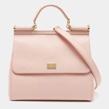 Pre Owned Dolce & Gabbana Pink Leather Large Miss Sicily Top Handle Bag