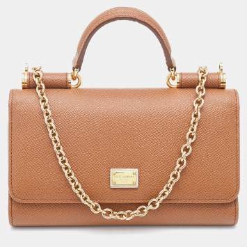 مملوكة مسبقًا Dolce & Gabbana Brown Leather Miss Sicily Von Wallet on Chain