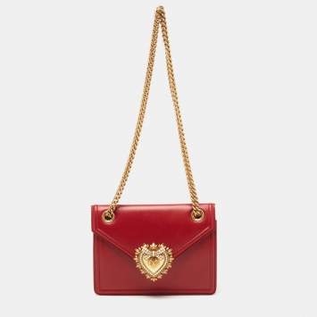 Pre Owned Dolce & Gabbana Red Leather Medium Devotion Shoulder Bag