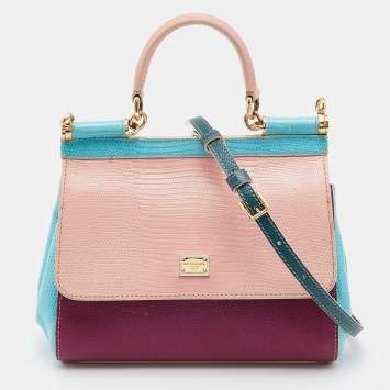 Pre Owned Dolce & Gabbana Multicolor Lizard Embossed Leather Small Miss Sicily Top Handle Bag