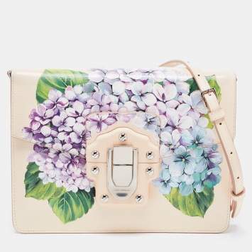 Pre Owned Dolce & Gabbana Beige Floral Print Leather Lucia Shoulder Bag