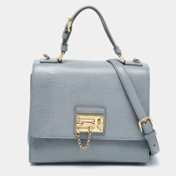 Pre Owned Dolce & Gabbana Grey Lizard Embossed Leather Medium Miss Monica Top Handle Bag