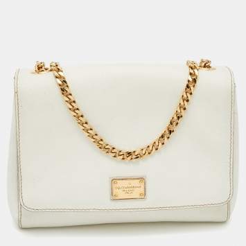 Pre Owned Dolce & Gabbana White Leather Chain Flap Crossbody Bag
