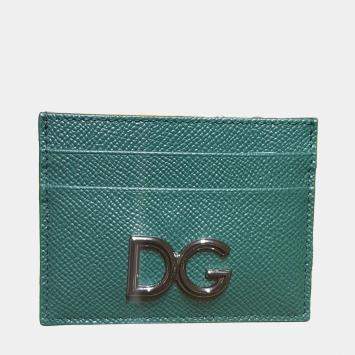 Pre Owned Dolce & Gabbana Green Leather DG Card Holder