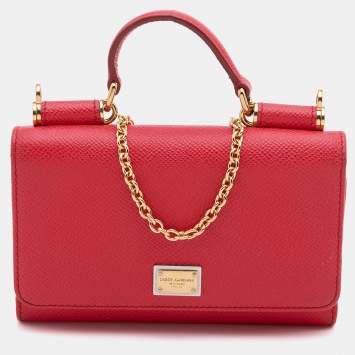 Pre Owned Dolce & Gabbana Red Leather Miss Sicily Von Wallet on Chain