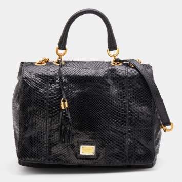 Pre Owned Dolce & Gabbana Black Python Leather Tassel Top Handle Bag