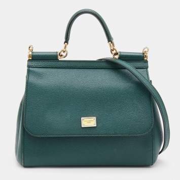 Pre Owned Dolce & Gabbana Green Leather Medium Miss Sicily Top Handle Bag