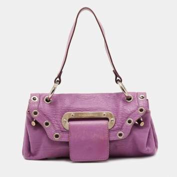 Pre Owned Dolce & Gabbana Purple Leather Grommet Flap Top Handle Bag