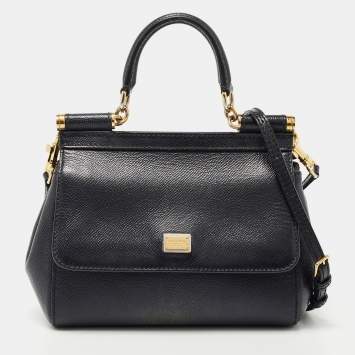Pre Owned Dolce & Gabbana Black Leather Small Miss Sicily Top Handle Bag