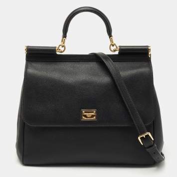 Pre Owned Dolce & Gabbana Black Leather Large Miss Sicily Top Handle Bag