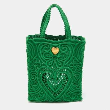 Pre Owned Dolce & Gabbana Green Crochet Beatrice Tote