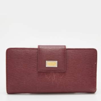 Pre Owned Dolce & Gabbana Burgundy Leather Flap Continental Wallet