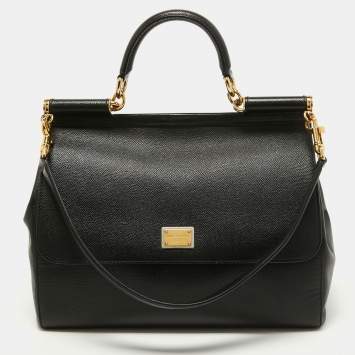 Pre Owned Dolce & Gabbana Black Leather Large Miss Sicily Top Handle Bag