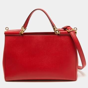 Pre Owned Dolce & Gabbana Red Leather Miss Sicily Shopper Tote