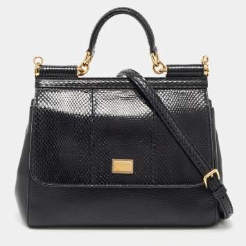 Pre Owned Dolce & Gabbana Black Leather and Snakeskin Medium Miss Sicily Top Handle Bag