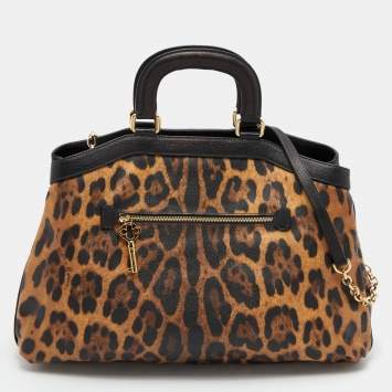 Pre Owned Dolce & Gabbana Leopard Print Coated Canvas and Leather Satchel