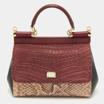 Pre Owned Dolce & Gabbana Multicolor Alligator,Python and Leather Small Miss Sicily Top Handle Bag