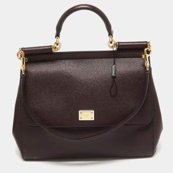 Pre Owned Dolce & Gabbana Burgundy Leather Large Miss Sicily Top Handle Bag