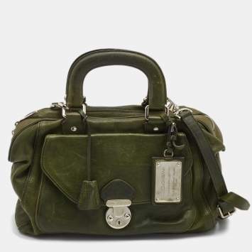 Pre Owned Dolce & Gabbana Olive Green Leather Miss Catch Satchel