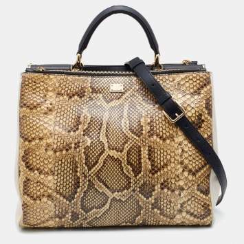 Pre Owned Dolce & Gabbana Python and Leather Large Miss Sicily Shopper Tote