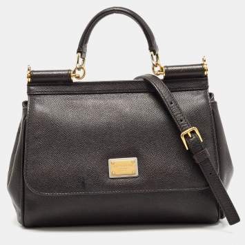 Pre Owned Dolce & Gabbana Dark Brown Leather Medium Miss Sicily Top Handle Bag
