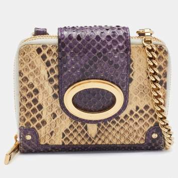 Pre Owned Dolce & Gabbana Beige/Purple Python Chain Coin Purse