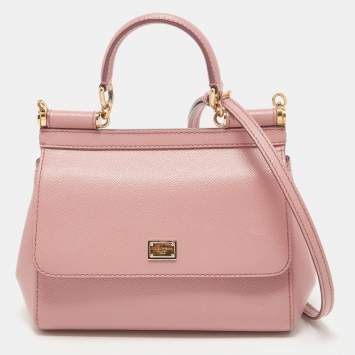 Pre Owned Dolce & Gabbana Light Pink Leather Small Miss Sicily Top Handle Bag