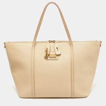 Pre Owned Dolce & Gabbana Beige Leather Miss Escape Zip Tote