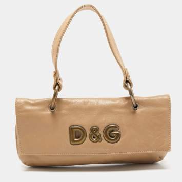Pre Owned D&G Beige Leather Logo Pochette Bag