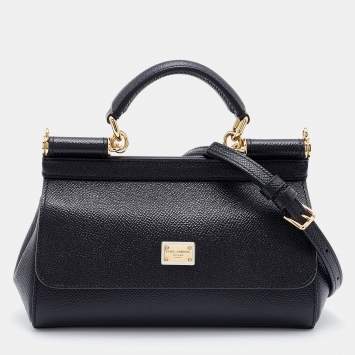 Pre Owned Dolce & Gabbana Black Leather Mini Miss Sicily Top Handle Bag
