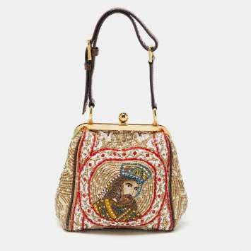 Pre Owned Dolce & Gabbana Multicolor Python and Beads Agatha Mosaic King Satchel
