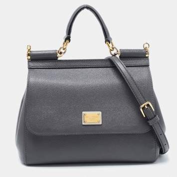 Pre Owned Dolce & Gabbana Grey Leather Medium Miss Sicily Top Handle Bag