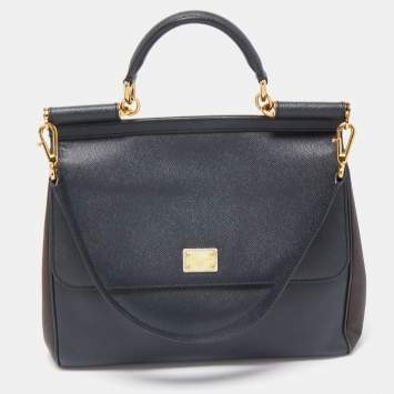 Pre Owned Dolce & Gabbana Dark Grey/Brown Leather Large Miss Sicily Top Handle Bag