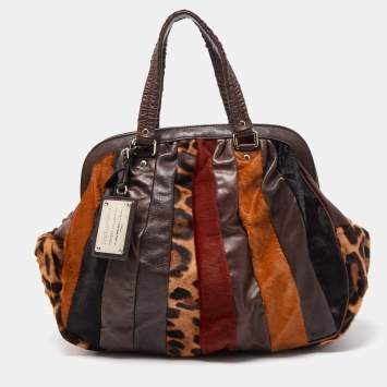 Pre Owned Dolce & Gabbana Multicolor Patchwork Calfhair and Leather Miss Curly Satchel