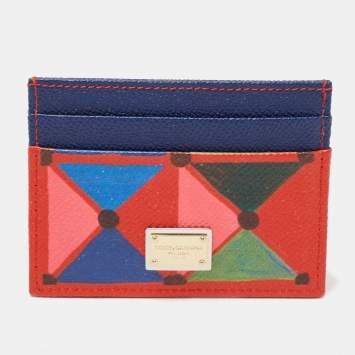 Pre Owned Dolce & Gabbana Red/Blue Printed Leather Card Holder
