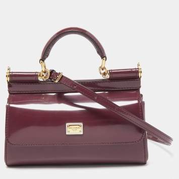 Pre Owned Dolce & Gabbana Burgundy Patent Leather Mini Miss Sicily Top Handle Bag
