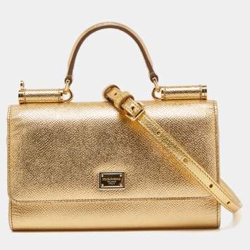 Pre Owned Dolce & Gabbana Gold Leather Miss Sicily Von Wallet on Chain