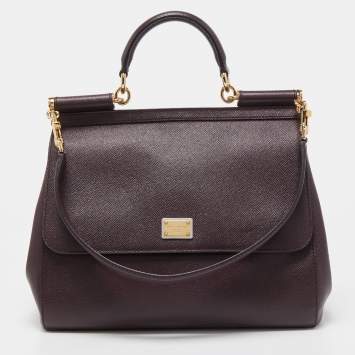 Pre Owned Dolce & Gabbana Burgundy Leather Large Miss Sicily Top Handle Bag