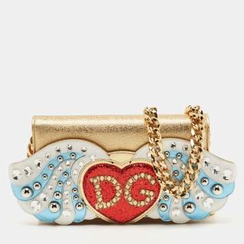 Pre Owned Dolce & Gabbana Gold Leather The Lovers Evening Chain Clutch