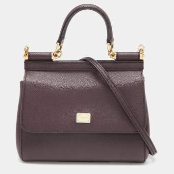 Pre Owned Dolce & Gabbana Burgundy Leather Small Miss Sicily Top Handle Bag