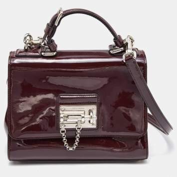 Pre Owned Dolce & Gabbana Burgundy Patent Leather Small Miss Monica Top Handle Bag