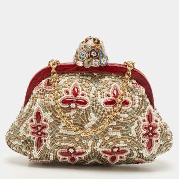Pre Owned Dolce & Gabbana Multicolour Croc and Beads Mosaic Frame Chain Clutch