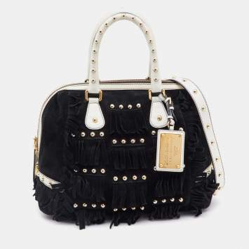 Pre Owned Dolce & Gabbana Black Suede and Leather Fringed Satchel