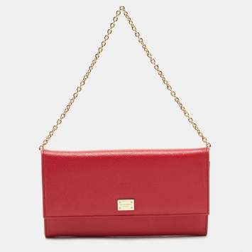 Pre Owned Dolce & Gabbana Red Leather Wallet On Chain